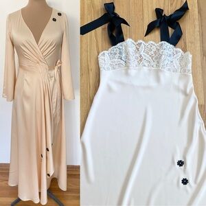 Elegant Cream Lace Trim Robe and Nightgown Set